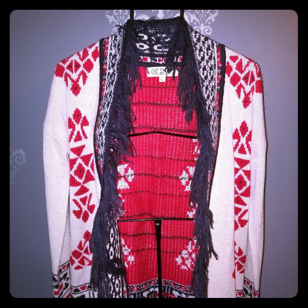 Pink Rose Fringed Sweater Cardigan